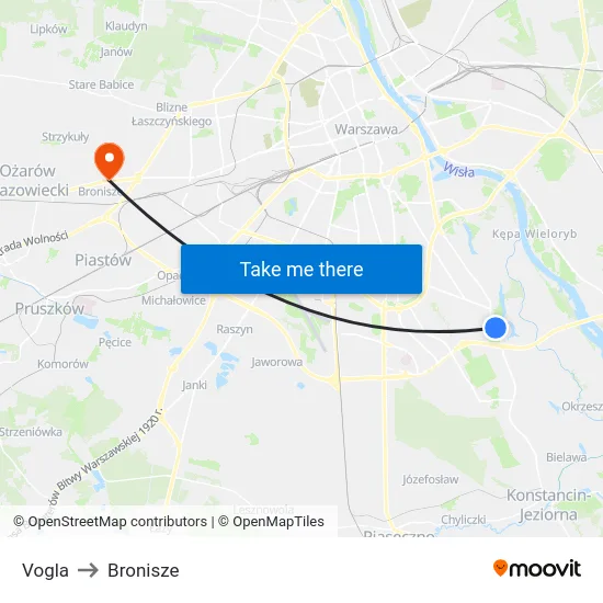 Vogla to Bronisze map