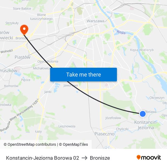 Konstancin-Jeziorna Borowa 02 to Bronisze map