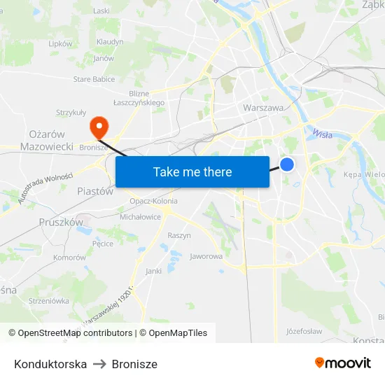 Konduktorska to Bronisze map