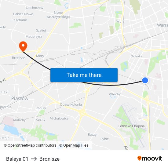 Baleya to Bronisze map