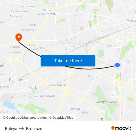 Baleya to Bronisze map