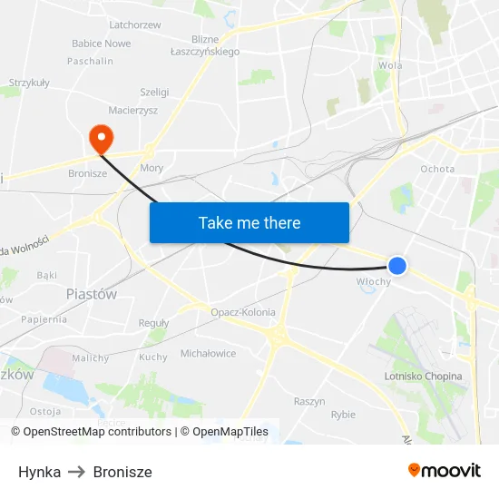 Hynka to Bronisze map