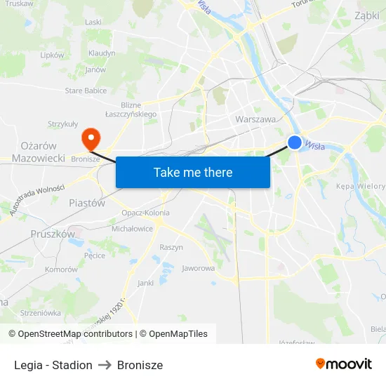 Legia - Stadion to Bronisze map
