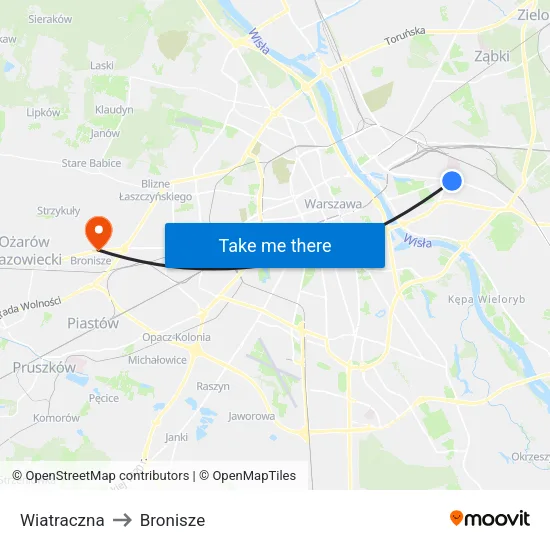 Wiatraczna to Bronisze map