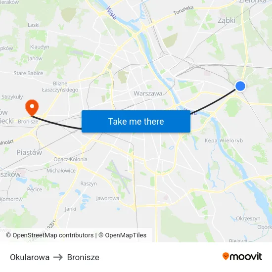 Okularowa to Bronisze map