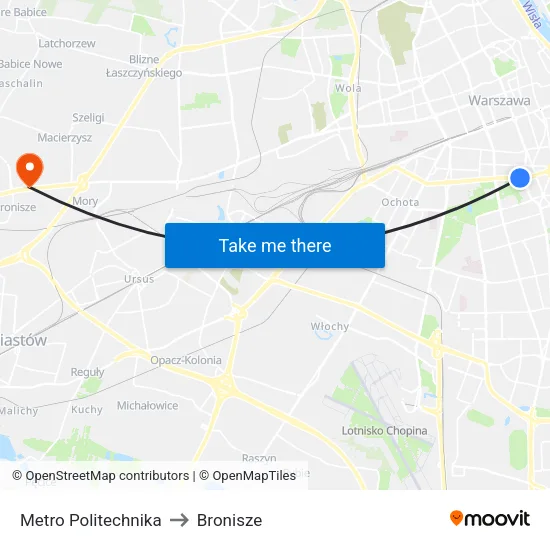 Metro Politechnika to Bronisze map