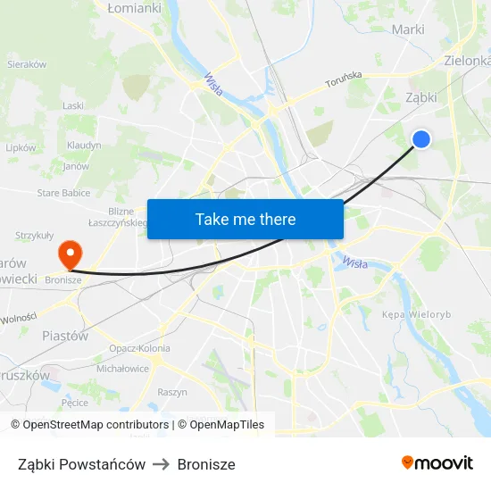Ząbki Powstańców to Bronisze map