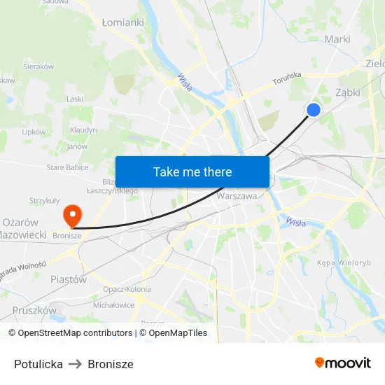 Potulicka to Bronisze map