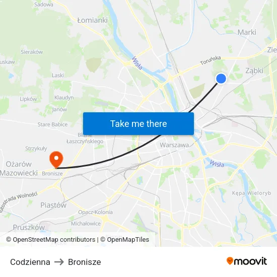 Codzienna to Bronisze map