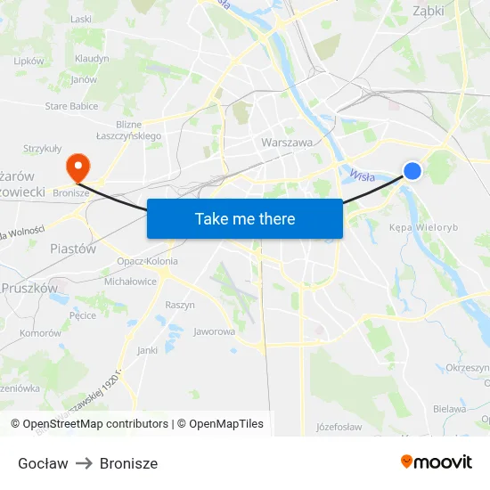 Gocław to Bronisze map