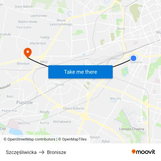 Szczęśliwicka to Bronisze map