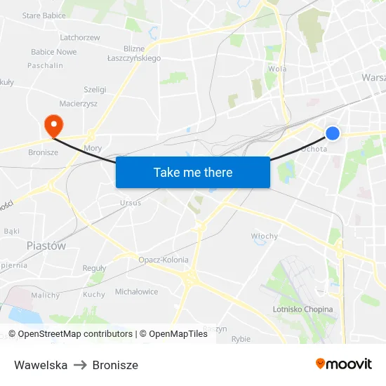 Wawelska to Bronisze map