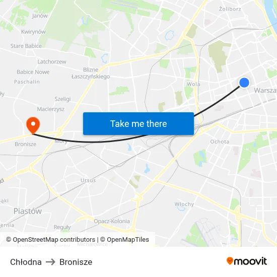 Chłodna to Bronisze map