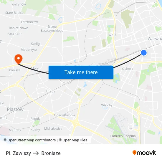 Pl. Zawiszy to Bronisze map