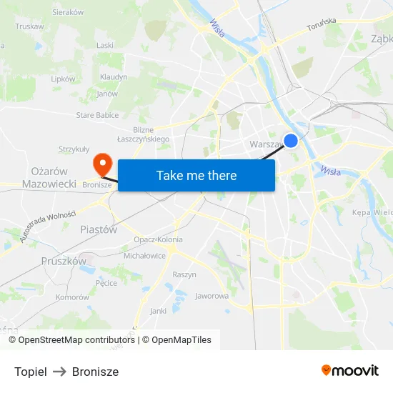 Topiel to Bronisze map