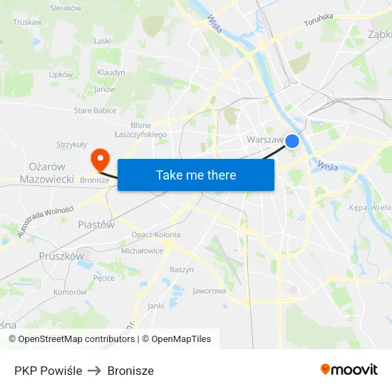 PKP Powiśle to Bronisze map