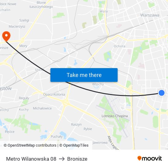 Metro Wilanowska to Bronisze map