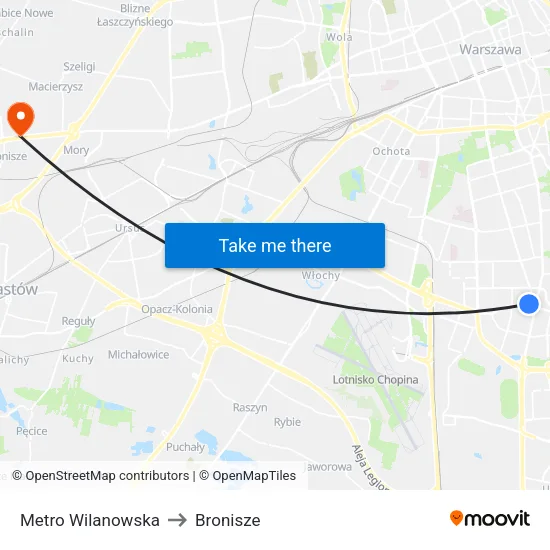 Metro Wilanowska to Bronisze map