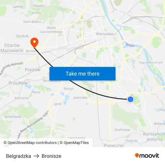 Belgradzka to Bronisze map