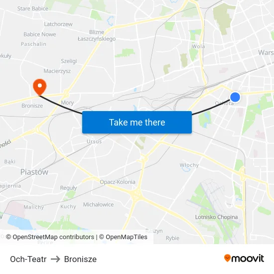 Och-Teatr to Bronisze map
