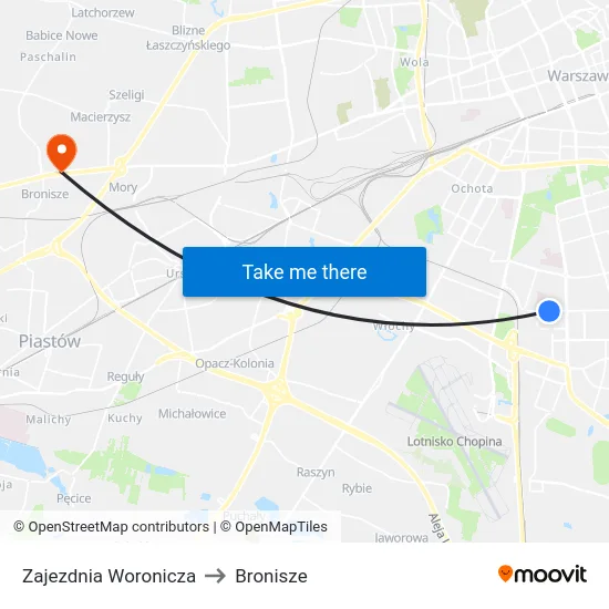 Zajezdnia Woronicza to Bronisze map