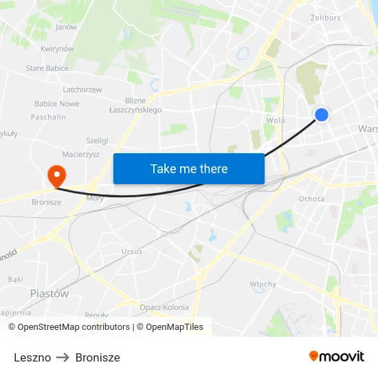 Leszno to Bronisze map
