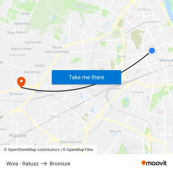 Wola - Ratusz to Bronisze map