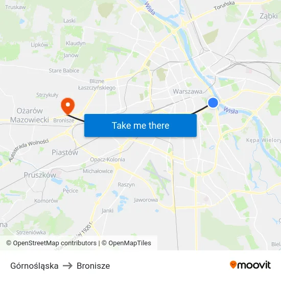 Górnośląska to Bronisze map