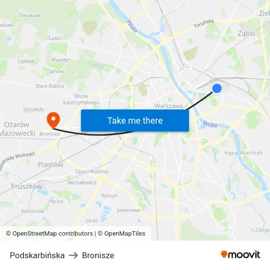 Podskarbińska to Bronisze map