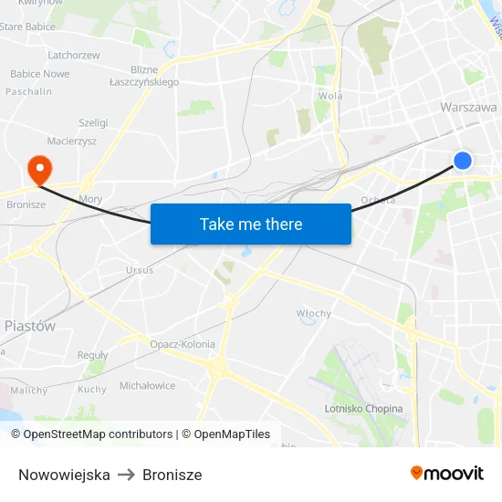 Nowowiejska to Bronisze map