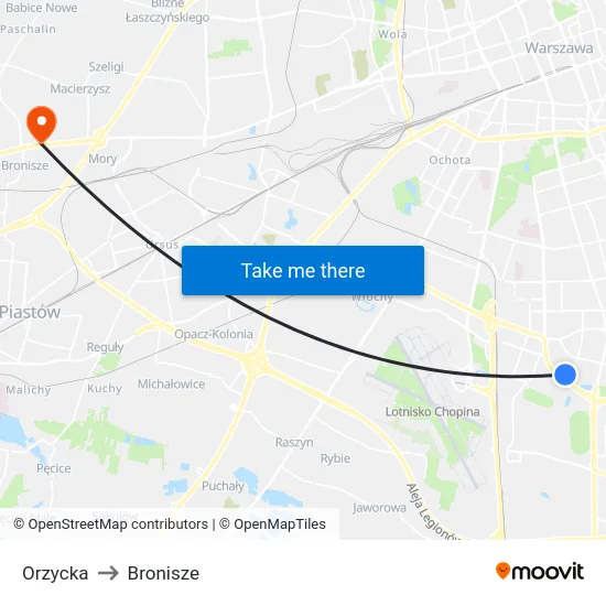Orzycka to Bronisze map