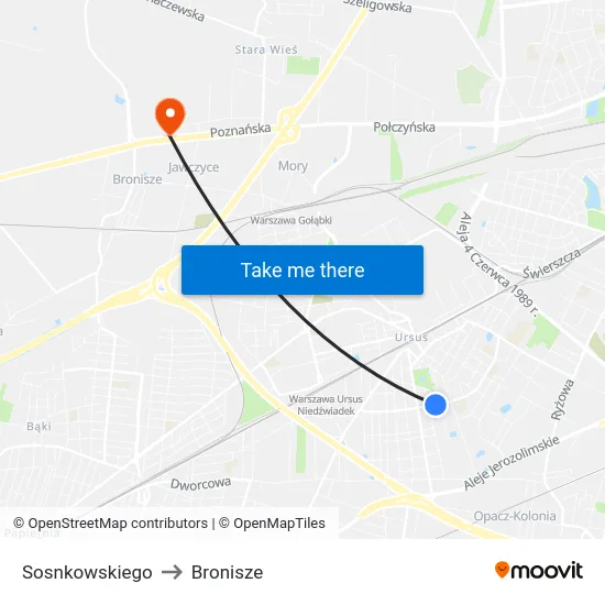 Sosnkowskiego to Bronisze map