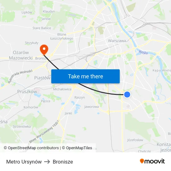 Metro Ursynów to Bronisze map