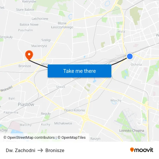 Dw. Zachodni to Bronisze map