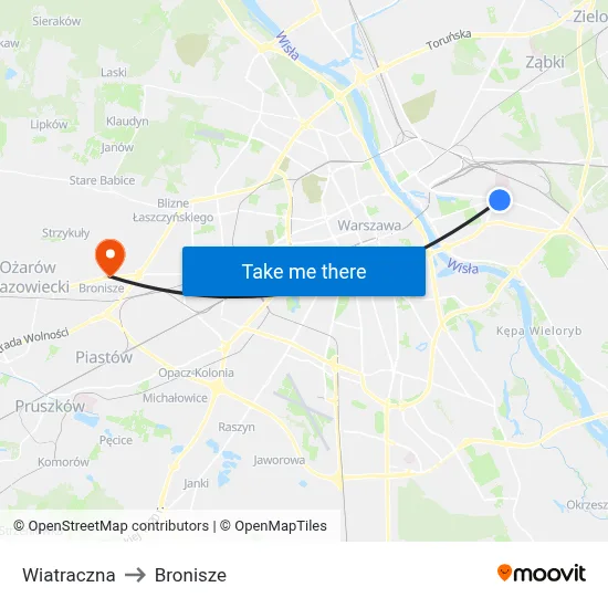 Wiatraczna to Bronisze map