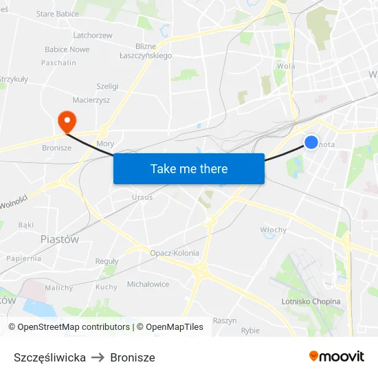 Szczęśliwicka to Bronisze map
