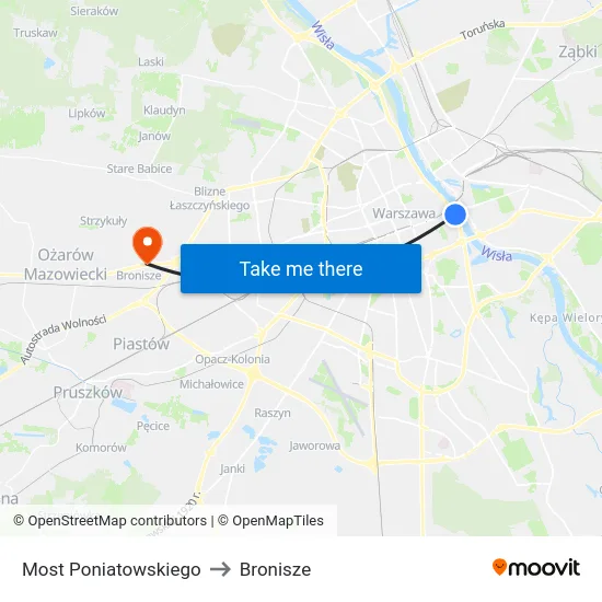 Most Poniatowskiego to Bronisze map