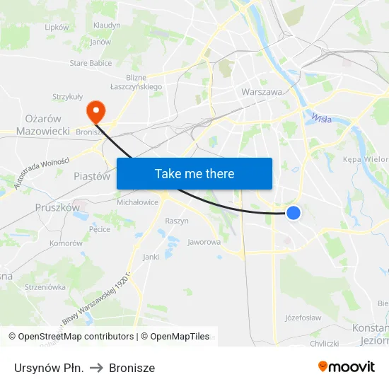 Ursynów Płn. to Bronisze map