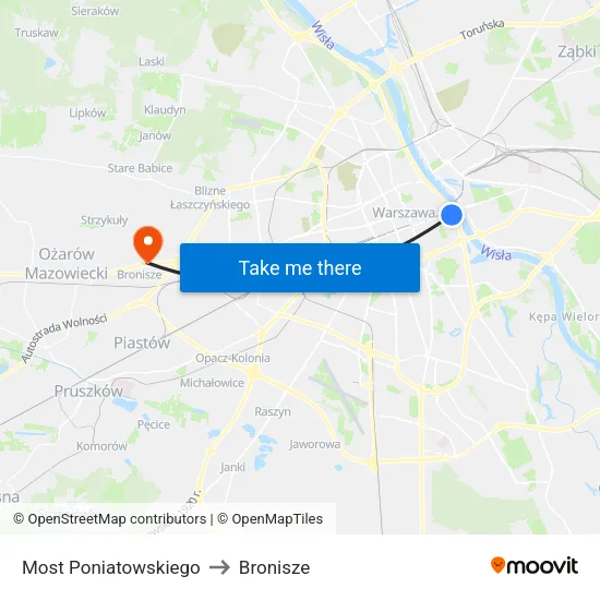 Most Poniatowskiego to Bronisze map