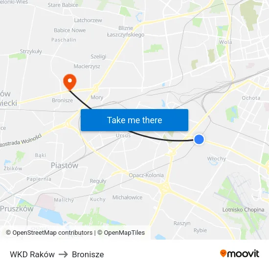 WKD Raków to Bronisze map