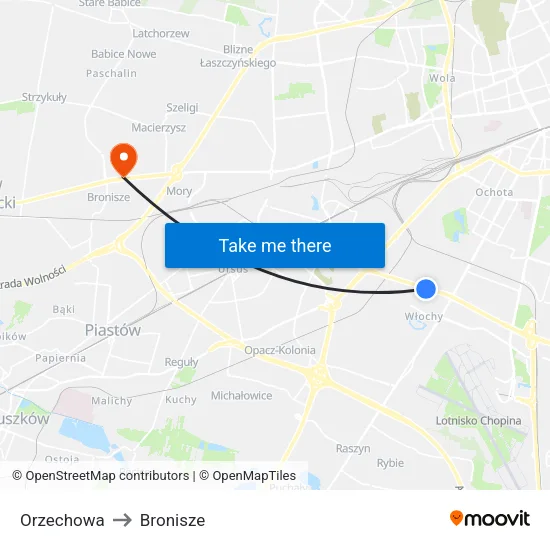 Orzechowa to Bronisze map