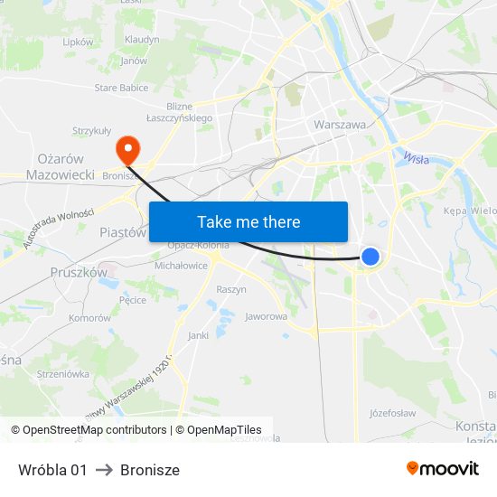 Wróbla to Bronisze map
