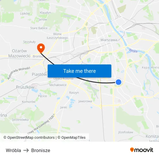 Wróbla to Bronisze map