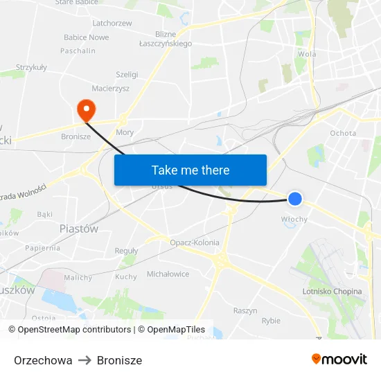 Orzechowa to Bronisze map