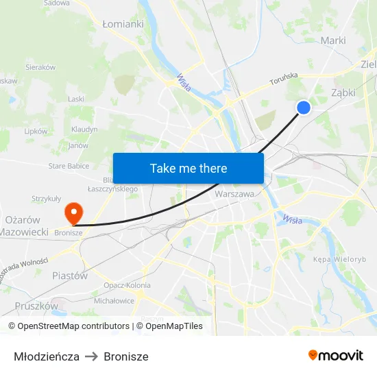 Młodzieńcza to Bronisze map