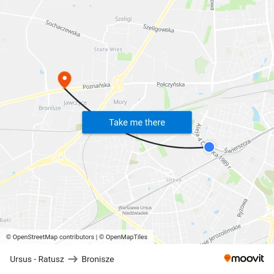 Ursus - Ratusz to Bronisze map