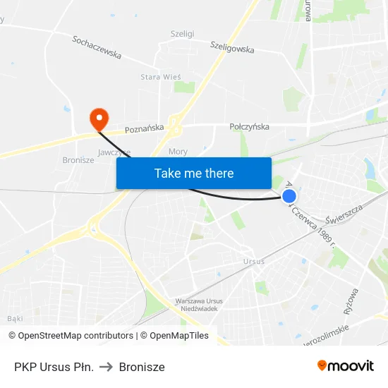 PKP Ursus Płn. to Bronisze map