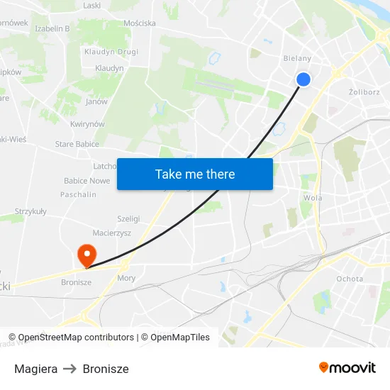 Magiera to Bronisze map