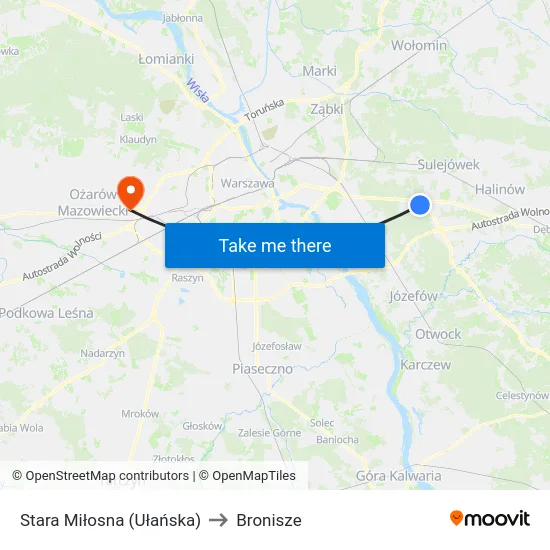 Stara Miłosna (Ułańska) to Bronisze map