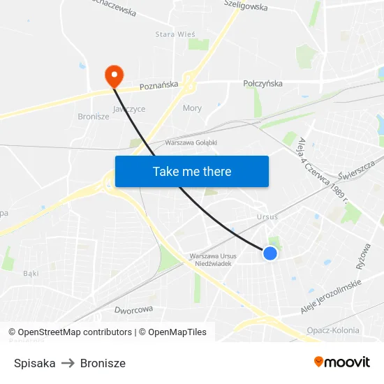 Spisaka to Bronisze map